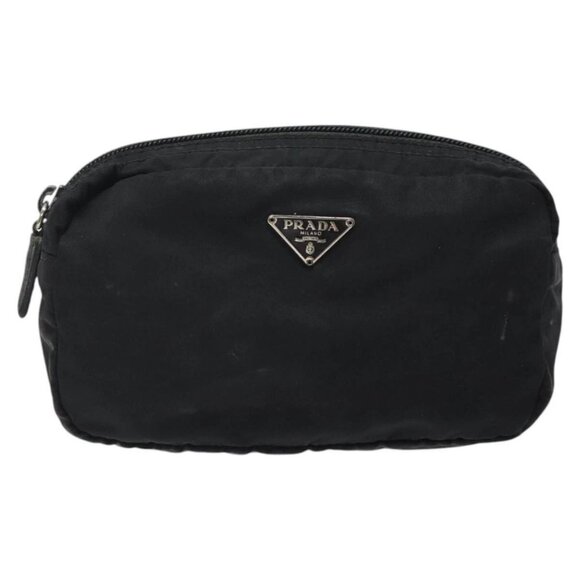 PRADA Pouch Nylon Black Silver Auth - Picture 1 of 16